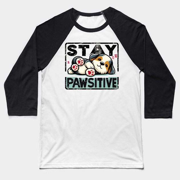 Stay Pawsitive Baseball T-Shirt by aswIDN